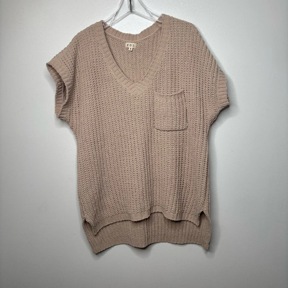 POL | Beige Oatmeal Oversized Knit Pullover Chenille Sweater Sz Small - Picture 3 of 9